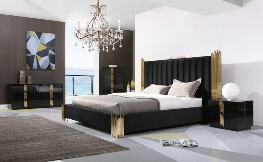 Picture of Modrest Token - California King Modern Black + Gold Bed + Nightstands