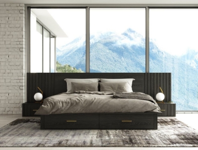 Picture of Modrest Manchester- Contemporary Platform Dark Grey Q Bed with Two Nightstands