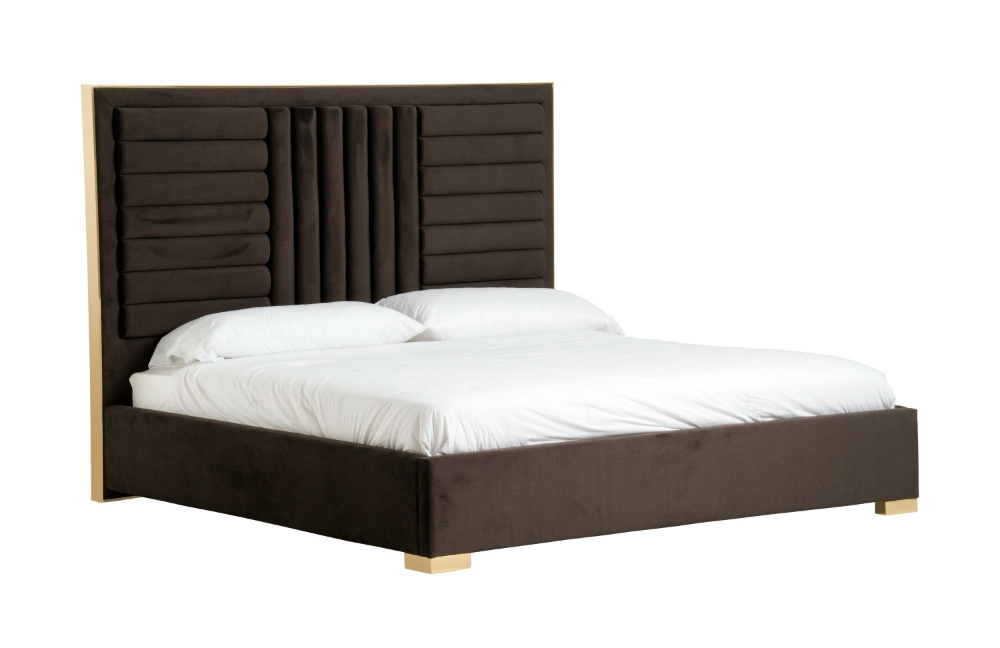 Picture of Eastern King Modrest Daystar - Modern Black Velvet andGold Bed