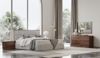 Picture of Modrest Dustin - Modern Grey Fabric & Walnut Trimmed Q Bedroom Set