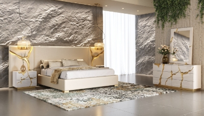 Picture of Queen - Modrest Aspen - Modern Beige + White + Gold Bedroom Set