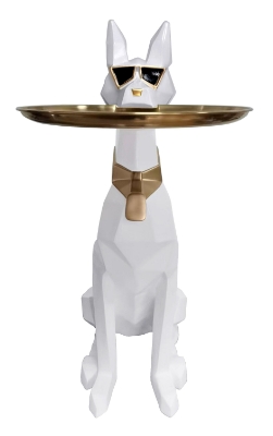 Picture of Modrest Cool Dog With Plate Modern White + Gold Sculpture