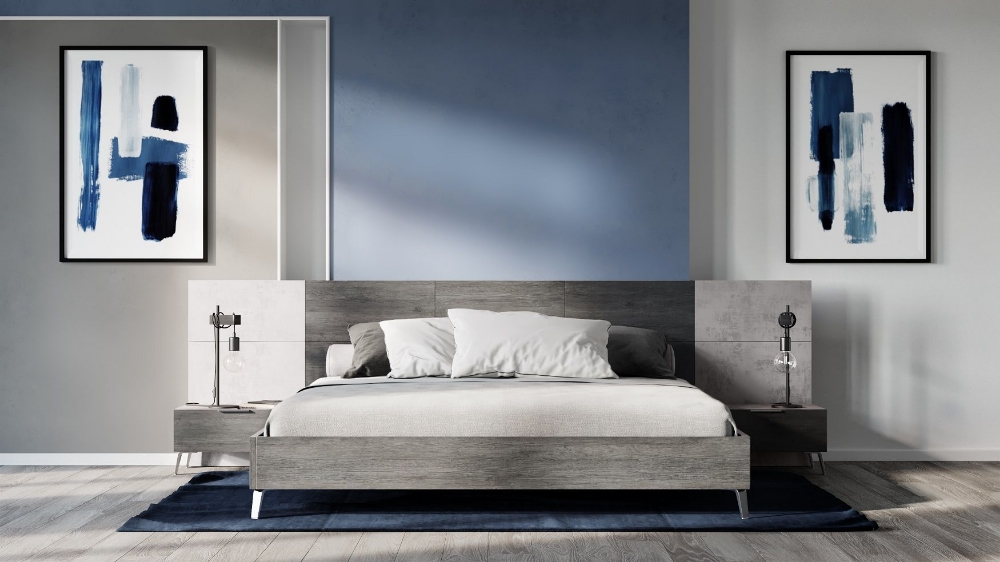 Picture of Queen Nova Domus Bronx Italian Modern Faux Concrete & Grey Bed + 2 Nightstands Set