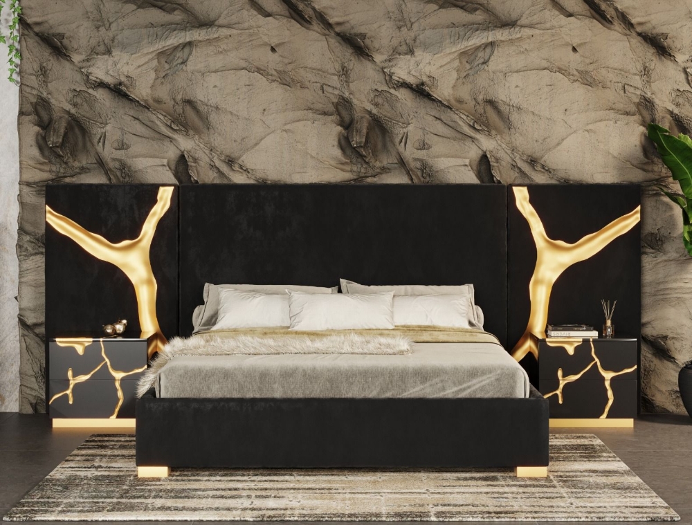 Picture of Modrest Aspen - Queen Glam Black Velvet & Gold Bed