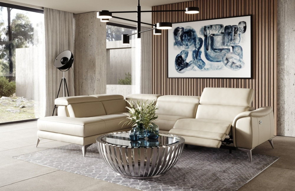 Picture of Lamod Italia Monte Carlo - Italian Modern Cappuccino Leather Left Facing Sectional Sofa